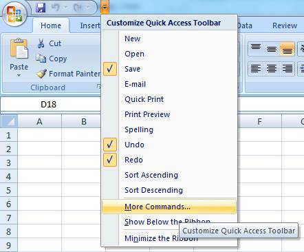 Add Controls to Excel Quick Access Toolbar