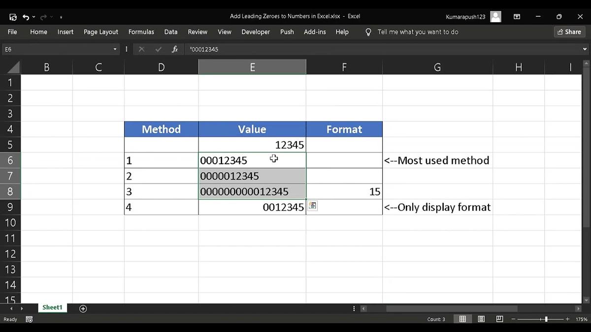 'Video thumbnail for 4 Different Methods - How to add Leading Zeroes in Excel to Numbers'