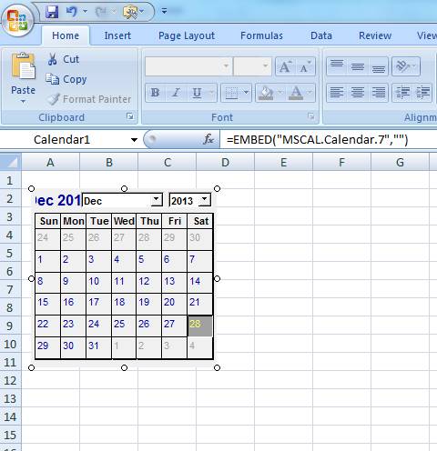 how do i insert a calendar in excel for bill payments