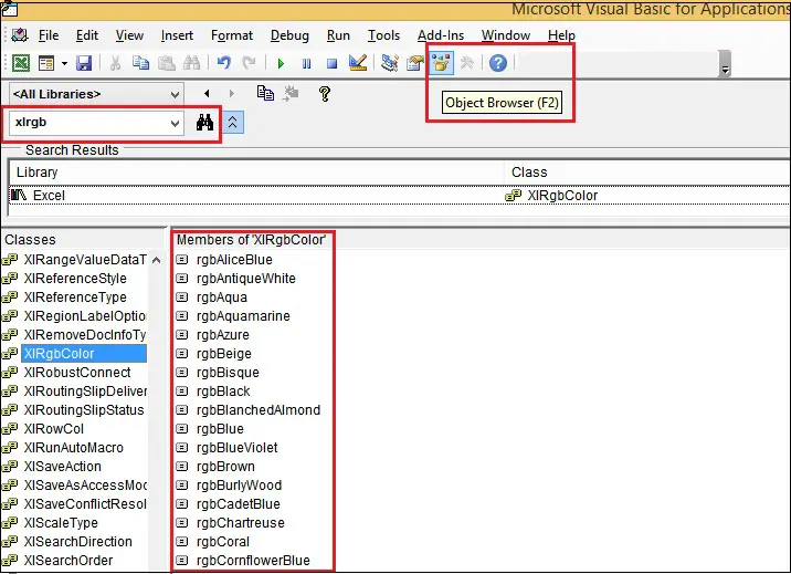 Excel VBA Color Index Predefined Names