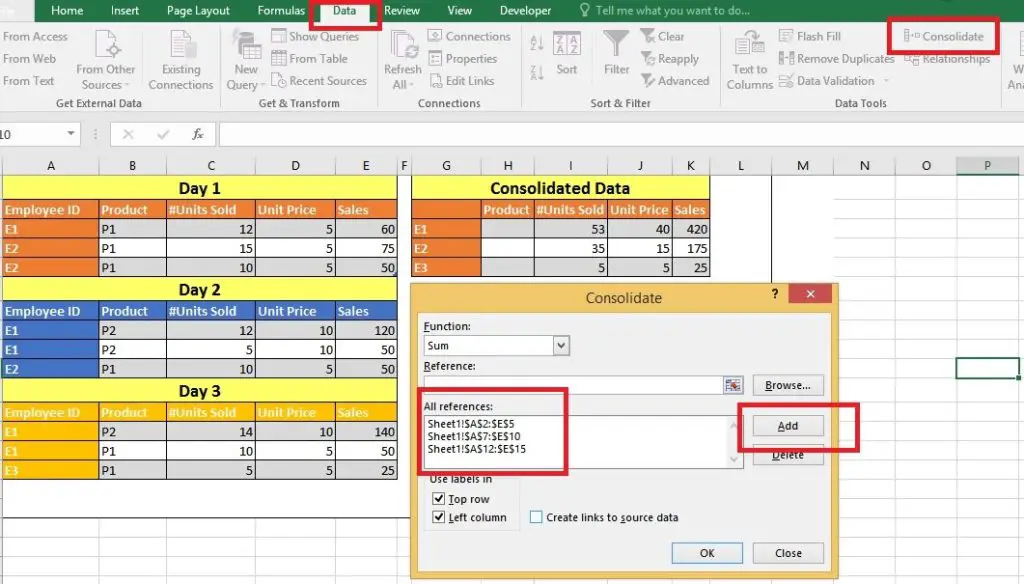 Data Consolidate In Excel - Create Summary Report