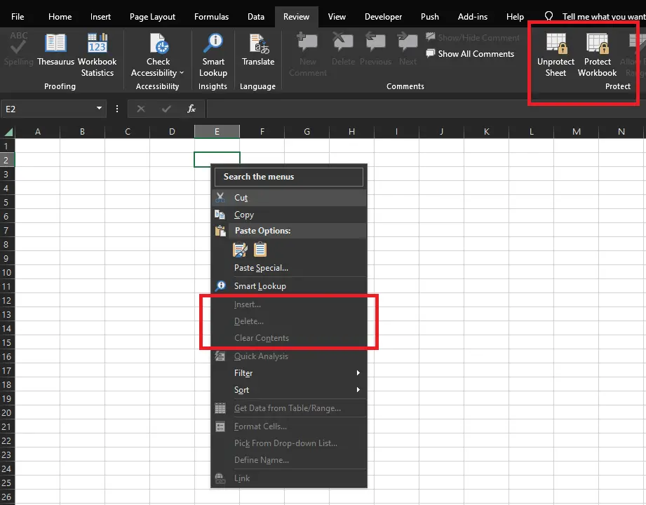 How to enable a Insert button in Excel is greyed out or disabled