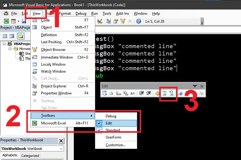 Excel VBA Comment Multiple Lines of Code using Menu Option